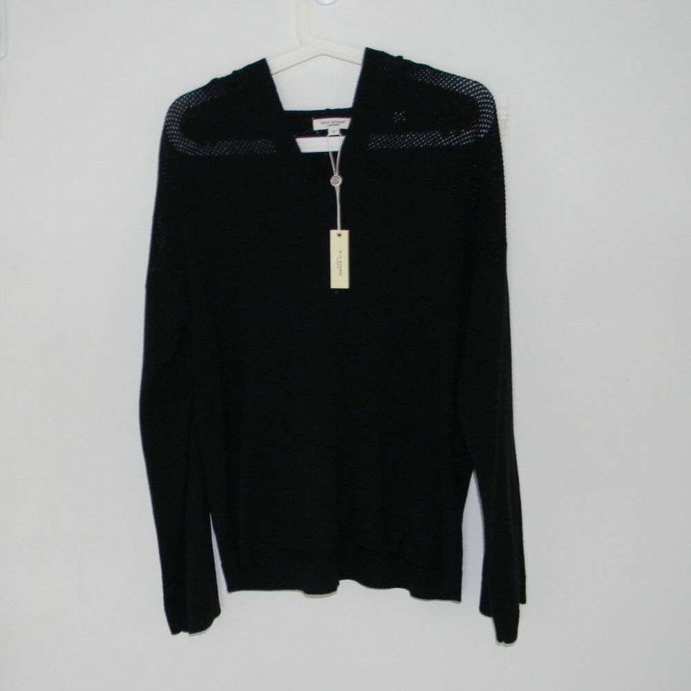 Max Studio London Black Hooded Sweater Lightweight Size Sm NWT
